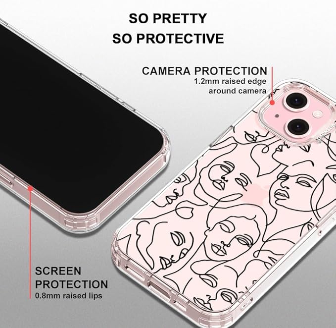 MOSNOVO Case for iPhone 15, [Buffertech 6.6ft Military-Grade Drop Protection] [Anti Peel Off Tech] Clear TPU Bumper Phone Case Cover Design - Abstract Face Line Art