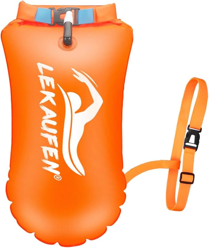 Swim Buoy for Open Water, 20L Swim Safety Float Waterproof Dry Bag for Swimmers Triathletes Kayakers Snorkelers, Swimming Pull Buoy for Safer Swim Training (Light Orange)
