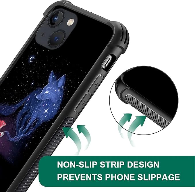 for iPhone 14 Case, Galaxy Fox Wolf Pattern Graphic Design Girl Boy Soft Silicone Hard Acrylic Shock Protection for iPhone 14