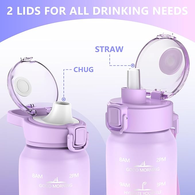 SLUXKE Stainless Steel Insulated Water Bottles 17oz with Handle, Double Wall Insulated Bottle with Time Marker BPA Free, 500ml Metal Water Flask for Outdoor Working School PURPLE PINK