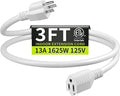 16/3 White Extension Cord 3 FT, Indoor Extension Cord for Laptops, Coffee Makers, Office Home Appliances, 3 Prong Resistant Cable Flexible, 13A 125V 1625W ETL Listed