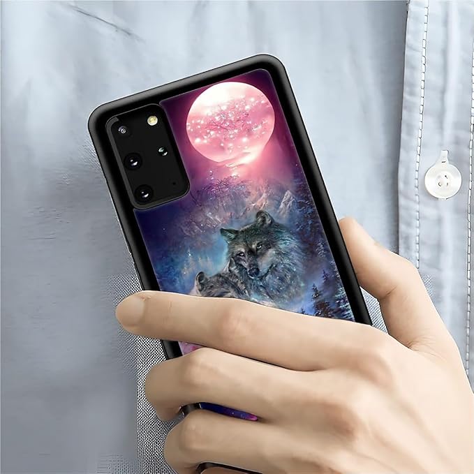 for Samsung Galaxy S20 Plus Case, Star Two Wolfs Howling Pattern Graphic Design Girl Boy Soft Silicone Hard Acrylic Shock Protection for Samsung Galaxy S20 Plus
