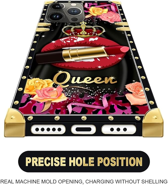 Compatible with iPhone 16 Pro Case, Queen Lip Crown Leopard Print Luxury Golden Decoration for Girl Women Soft TPU Shockproof Protective Hard PC Back for iPhone 16 Pro