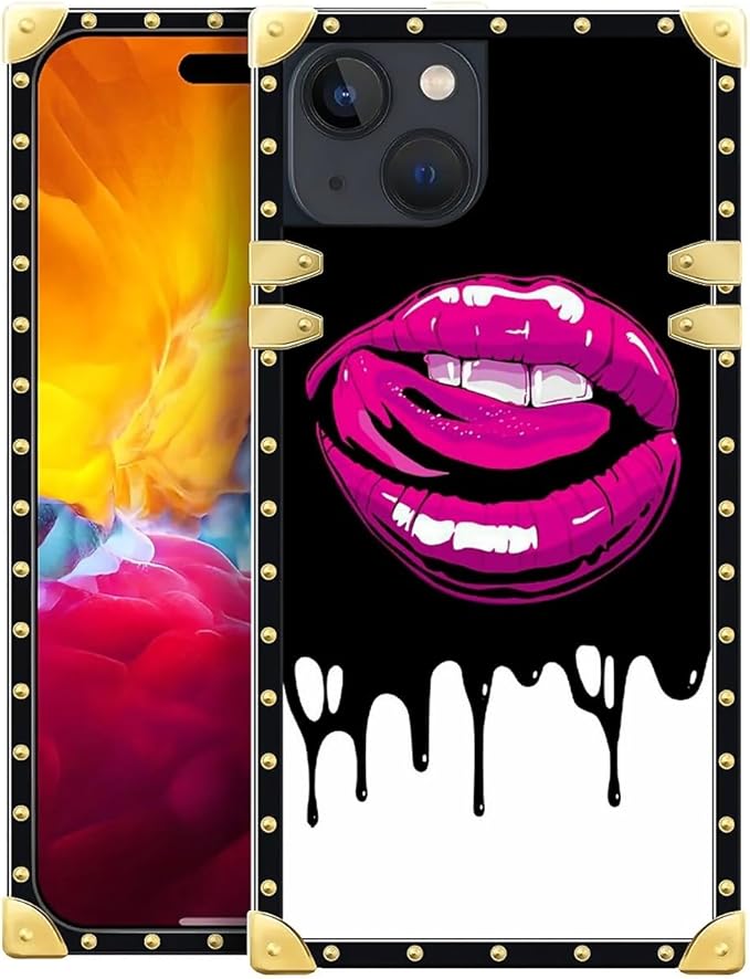 Compatible with iPhone 15 Case, Black White Red Slap Sexy Luxury Golden Decoration for Girl Women Soft TPU Shockproof Protective Hard PC Back for iPhone 15