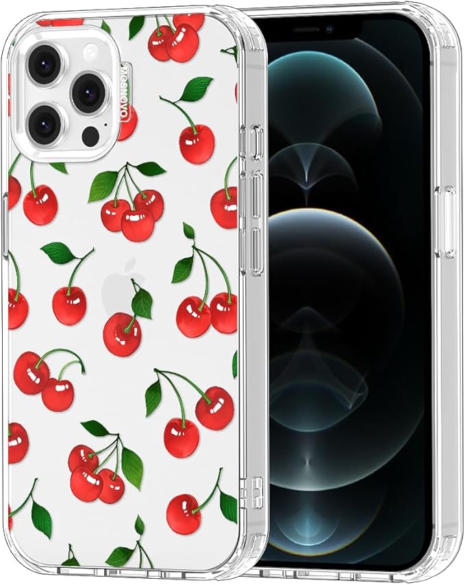 MOSNOVO Case for iPhone 12 & iPhone 12 Pro, [Buffertech 6.6ft Military-Grade Drop Protection] [Anti Peel Off Tech] Clear TPU Bumper Phone Case Cover Design - Cute Cherry