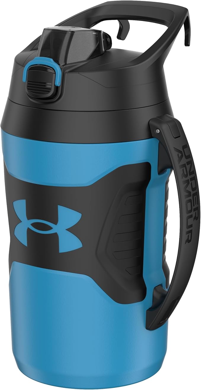 Under Armour Half Gallon Water Bottle Insulated, 64oz Insulated Water Bottle with Handle, Fence Hook, Leak Resistant, for Baseball, Football & More, Ether Blue/Ether Blue