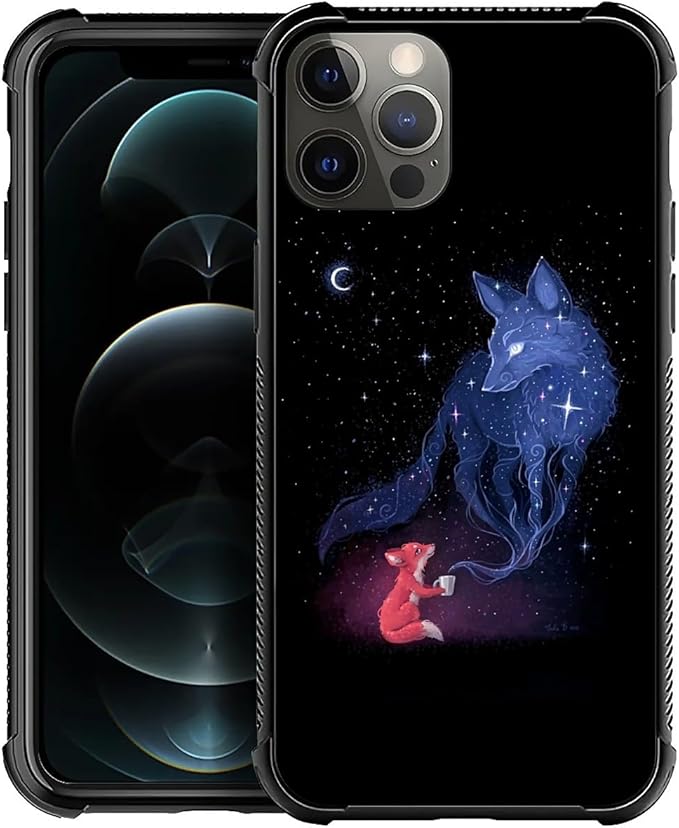 for iPhone 11 Pro Case, Galaxy Fox Wolf Pattern Graphic Design Girl Boy Soft Silicone Hard Acrylic Shock Protection for iPhone 11 Pro