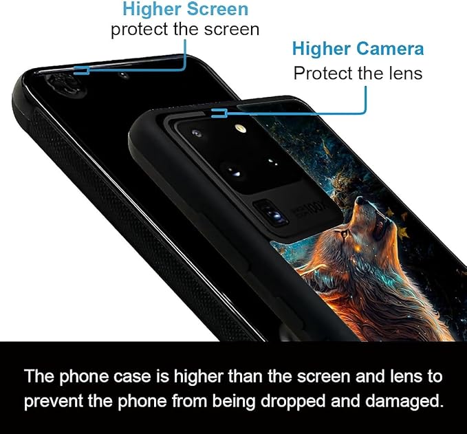 for Samsung Galaxy S20 Ultra Case, Star Cave Hungry Wolf Pattern Graphic Design Girl Boy Soft Silicone Hard Acrylic Shock Protection for Samsung Galaxy S20 Ultra