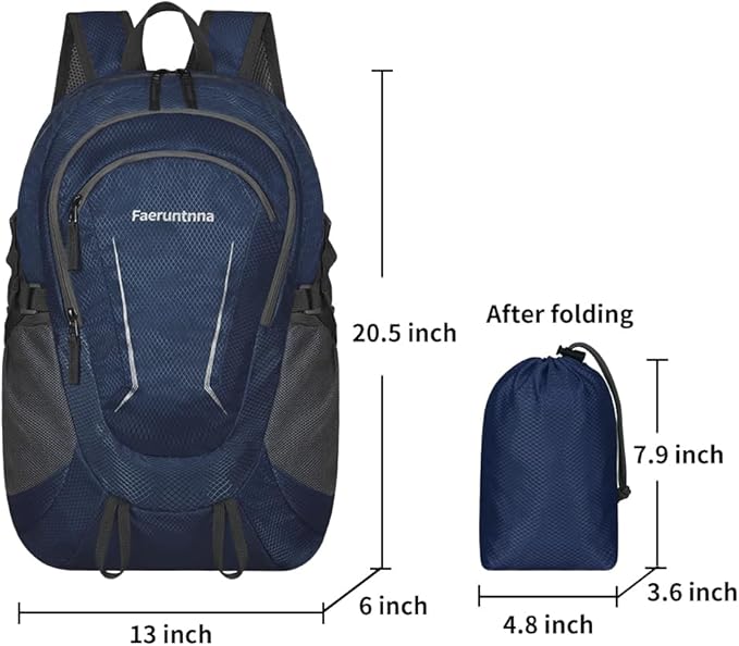 30L Large capacity Lightweight Packable Foldable Backpack，women and men Hiking backpack，Outdoors Travel Backpack (Navy Blue)