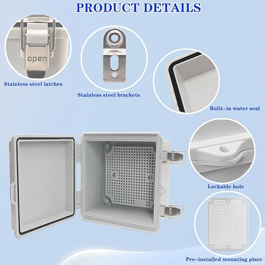 Outdoor Waterproof Electrical Box Junction Box Weatherproof IP67 ABS Plastic Enclosure Switch Router Project Box Electronics DIY Enclosure With Mounting Plate Wall Bracket Grey 5.9"x5.9"x3.5"