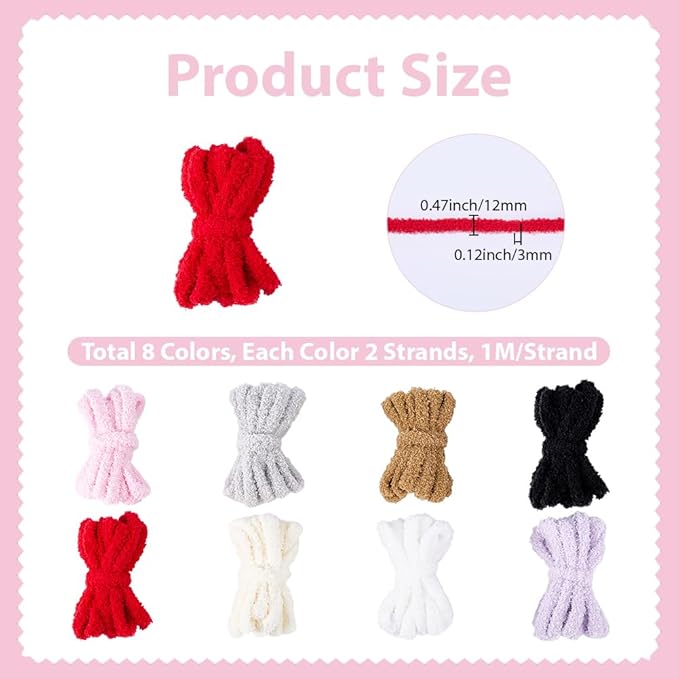 18 Strands 8 Colors Keychain String Colorful Keychaincord 52.5 FT Wool Round Soft Purse Tassel Shoelace Cord Strings Rope for Keychain Making Lanyard Bag Charm Handbag Decoration Accessories