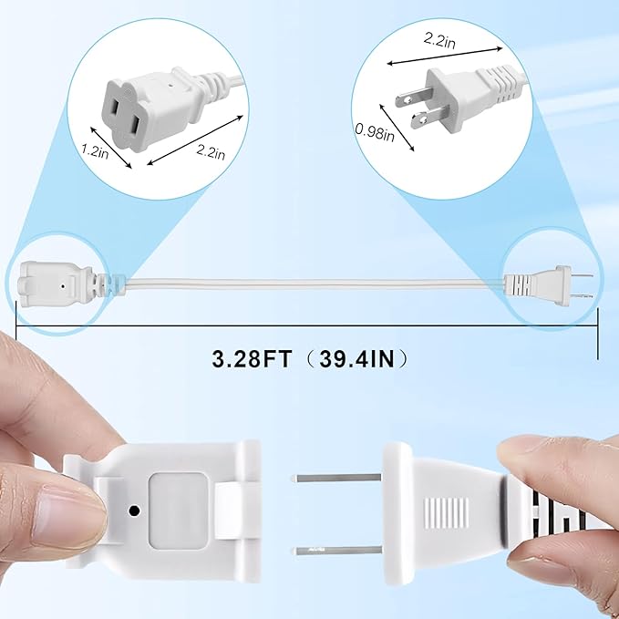 Short Extension Cord 3 Ft,2-Prong Extension Cord, NEMA 1-15P to 1-15R Thin Extension Power Cord - Compact Indoor/Outdoor Use for Home Office Small Appliances Camping