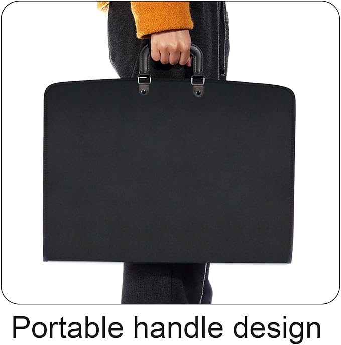 Acocony 11x17 Portfolio Folder for Artwork with Zipper Closure 11x17 Portfolio Case PP Material Oxford Cloth Edge Waterproof Black 1 Pack
