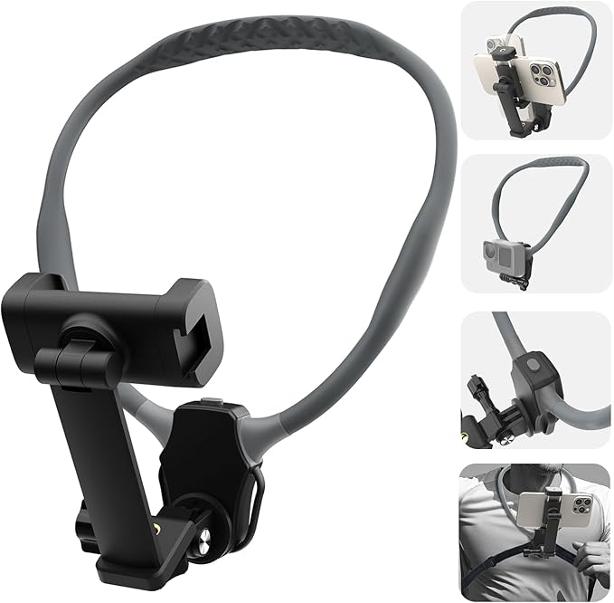 Beviliu Neck Phone Holder for Recording, Hands-Free POV/Vlog Neck Mount with Phone Clip & Chest Strap for Cooking/Fishing/Video Filming, Content Creator Phone Holder for iPhone Android Insta360