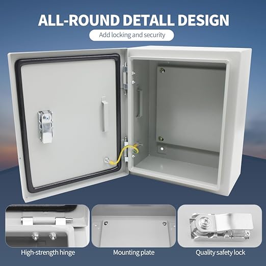 Steel Electrical Junction Box,12 * 10 * 6 in Waterproof & Dustproof Electrical Junction Box,Outdoor Metal Electrical Box with Lock(300 * 250 * 150mm)