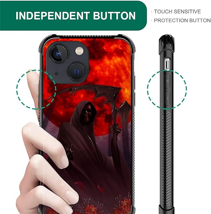 for iPhone 13 Case, Death by The Red Moon Pattern Graphic Design Girl Boy Soft Silicone Hard Acrylic Shock Protection for iPhone 13