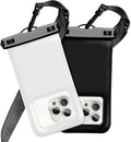 Floatable Waterproof Phone Pouch Case 2 Pax for iPhone 17 16 Pro Max/15/14/13/12, IP68 Travel Cellphone Dry Bag Beach Cruise Ship Essentials Bags with Crossbody Lanyard,Black and White-7″