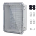 IP67 Waterproof Junction Box, ABS Plastic Electrical Enclosure with Stainless Steel Latch, Hinged Cover Electric Box with Mounting Plate, Wall Brackets & Cable Glands 210x160x100mm