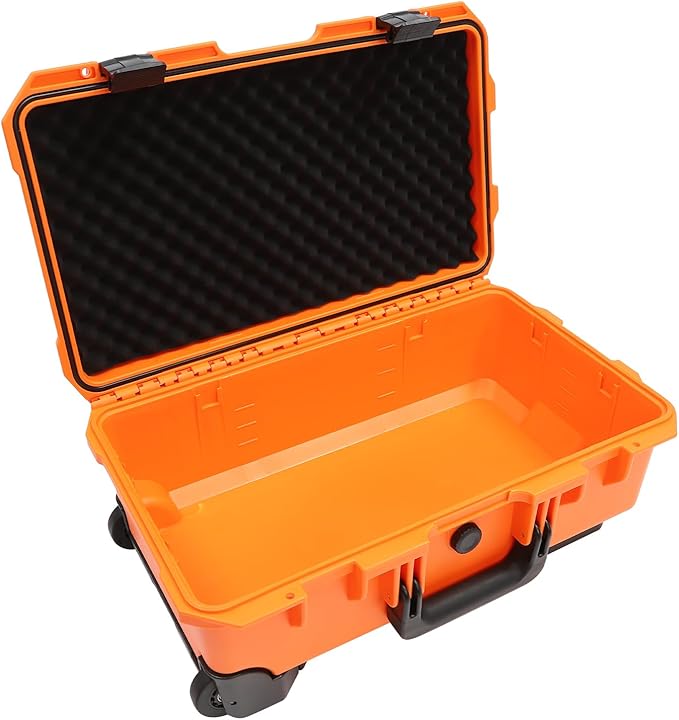 22" Weatherproof Hard Case Rolling Waterproof Case Dry Box with Foam Protective Cases Shockproof Hard Travel Cases For Cameras Lenses Electronic Equipment (Orange)