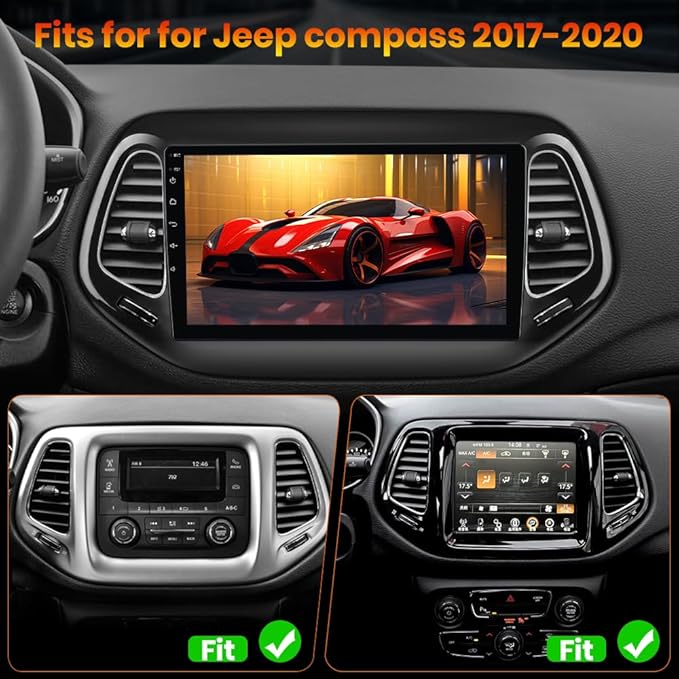 AWESAFE Android 13 Car Stereo for Jeep Compass 2017 2018 2019 2020, 10" Touchscreen Radio for Jeep Compass with Wireless CarPlay&Android Auto, GPS Navigation WiFi AM FM - 2GB+64GB