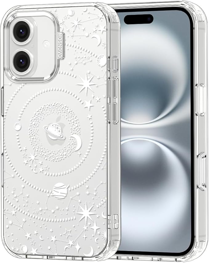 MOSNOVO Case for iPhone 16 Plus, [Buffertech 6.6ft Military-Grade Drop Protection] [Anti Peel Off Tech] Clear TPU Bumper Phone Case Cover Design - Galaxy