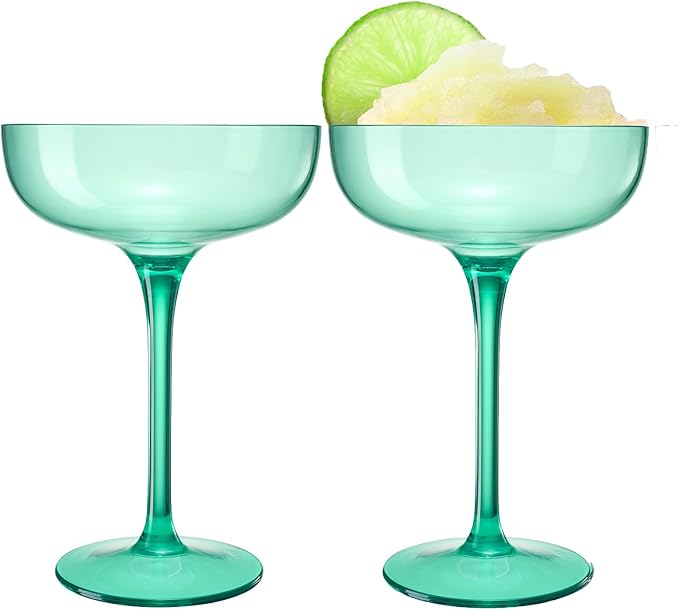 Acrylic Shatterproof Martini, Margarita, Champagne & Cocktail Unbreakable Glasses | Set of 2 | Large Plastic Coupe Glasses 15oz, Tritan Drinkware, BPA-free, Reusable, Pool, Indoor & Outdoor (Green)