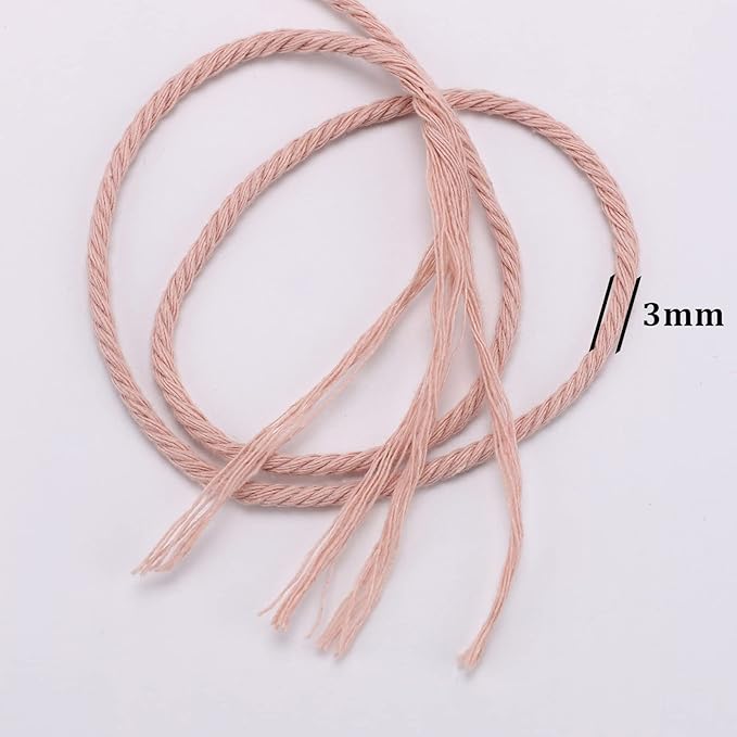 Pinkish Grey Macrame Cord 3mm x 109Yards,Colored Cotton Rope Craft Cord Colorful Cotton Cord Twine for Wall Hanging Plant Hangers Crafts Knitting Decorative Projects