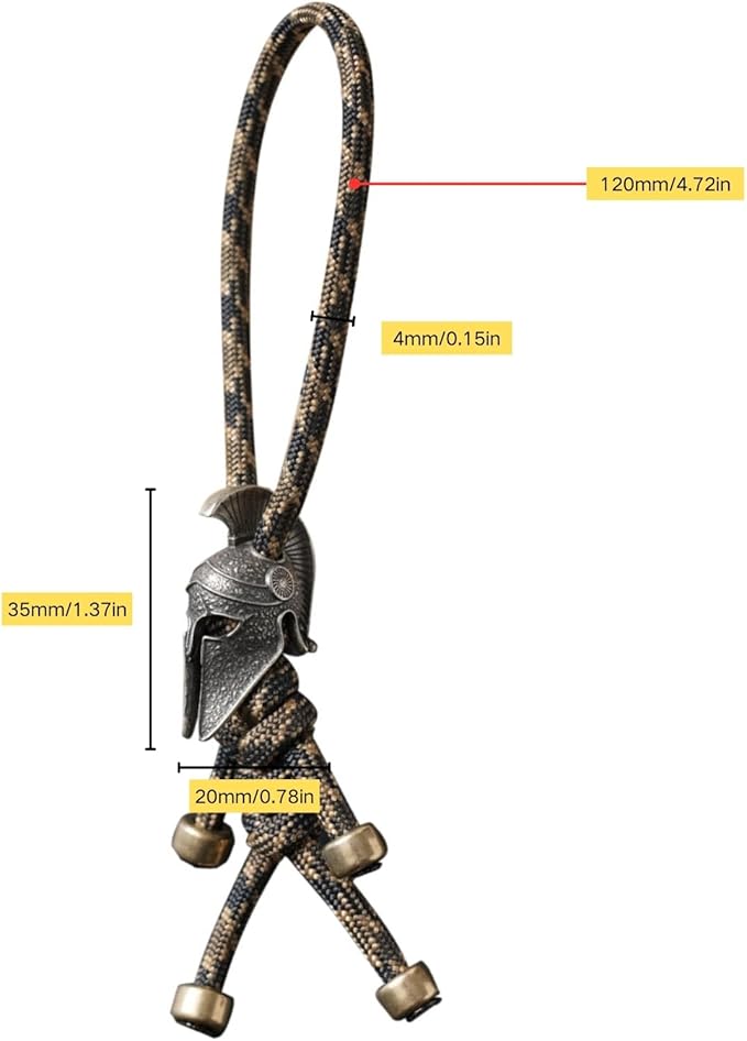 Paracord Keychain with Retro Brass Helmet Bead - Tactical EDC Accessory for Men