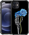 for iPhone 11 Case, Skeleton Holding Blue Rose Pattern Graphic Design Girl Boy Soft Silicone Hard Acrylic Shock Protection for iPhone 11