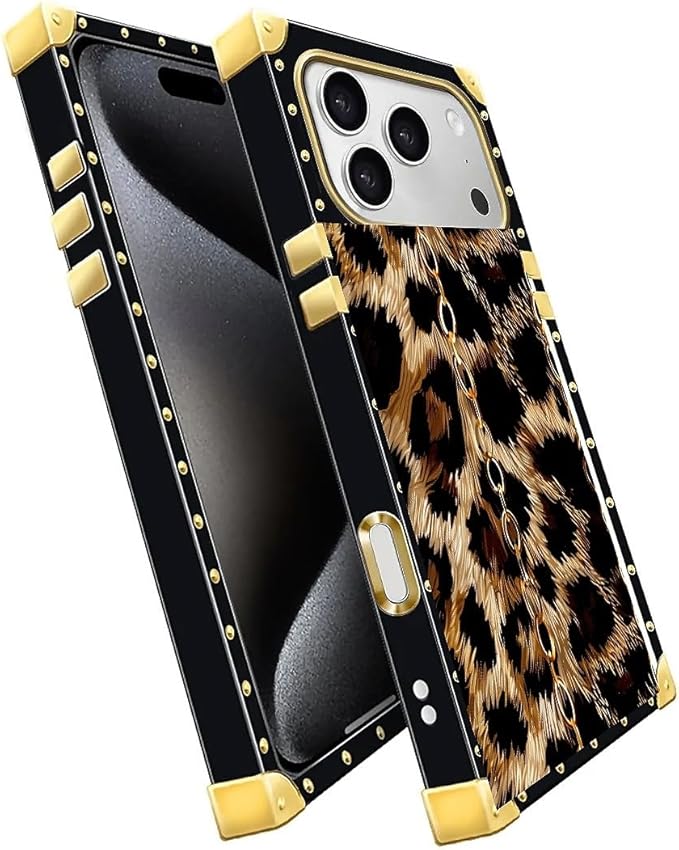 for iPhone 17 Pro Max Case Luxury Golden Decoration for Girl Women Soft TPU Shockproof Protective Hard PC Back for iPhone 17 Pro Max Crazy Pattern Seamless Gold Chain Leopard