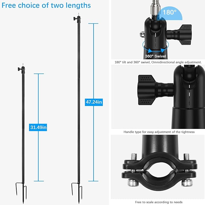 31.49 or 47.24 inch Ground Stake Mount Stand with Solar Panel Mount for Ring, Blink, Arlo, Eufy, Wyze, Google Nest, Simplisafe Cameras and Solar Panels Ground Stake Bracket（Black）