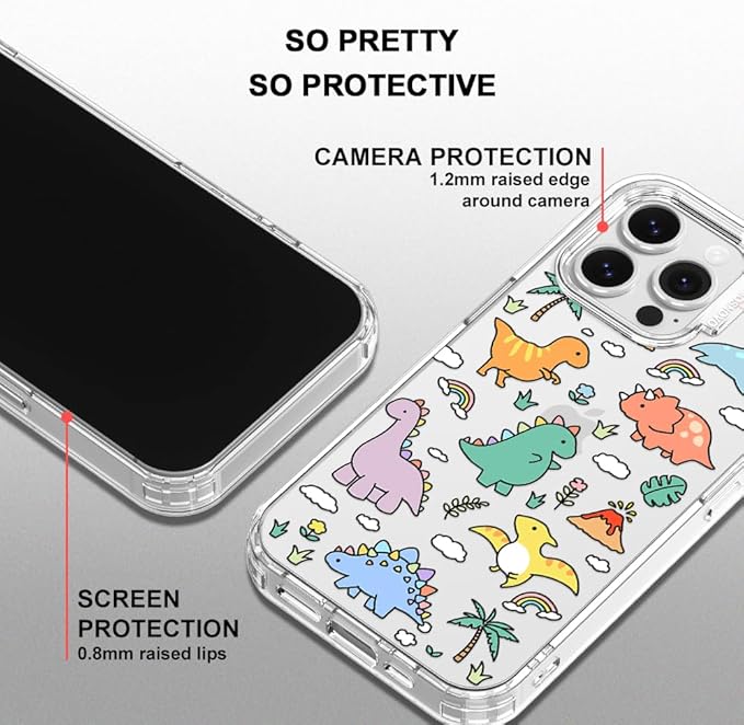MOSNOVO Case for iPhone 16 Pro Max, [Buffertech 6.6ft Military-Grade Drop Protection] [Anti Peel Off Tech] Clear TPU Bumper Phone Case Cover Design - Dinosaur Land