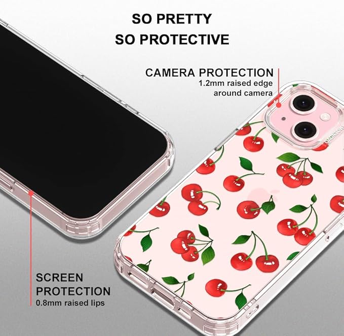 MOSNOVO Case for iPhone 15 Plus/iPhone 14 Plus, [Buffertech 6.6ft Military-Grade Drop Protection] [Anti Peel Off Tech] Clear TPU Bumper Phone Case Cover Design - Cute Cherry