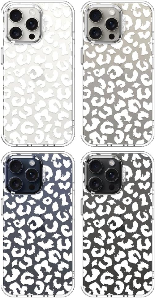 MOSNOVO Case for iPhone 15 Pro Max, [Buffertech 6.6ft Military-Grade Drop Protection] [Anti Peel Off Tech] Clear TPU Bumper Phone Case Cover Design - White Leopard Print