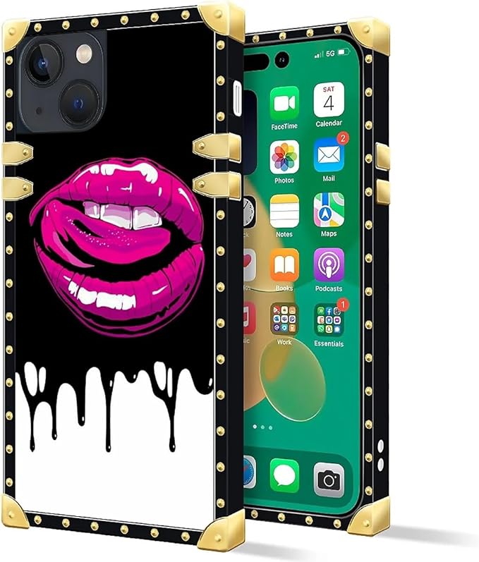 Compatible with iPhone 14 Case, Black White Red Slap Sexy Luxury Golden Decoration for Girl Women Soft TPU Shockproof Protective Hard PC Back for iPhone 14