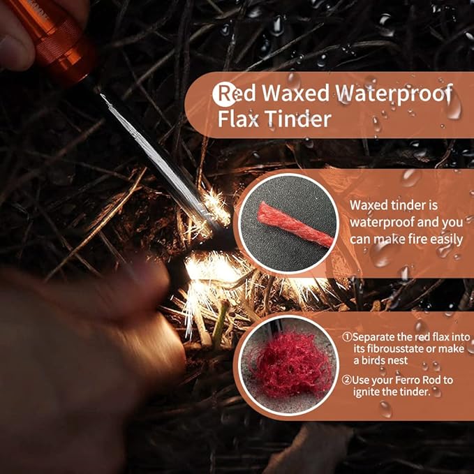 PSKOOK Survival Paracord Parachute Fire Cord Survival Ropes Red Tinder Cord PE Fishing Line Cotton Thread 7 Strands Outdoor 20, 25, 100 Feet
