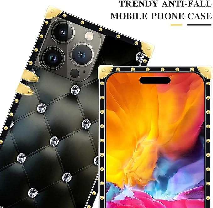 Compatible with iPhone 15 Pro Case, Shiny Black Sofa Crystal Luxury Golden Decoration for Girl Women Soft TPU Shockproof Protective Hard PC Back for iPhone 15 Pro
