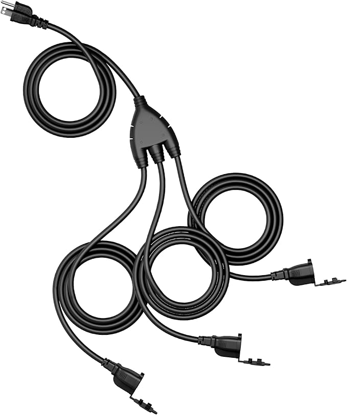 SURAIELEC Outdoor Extension Cord with Multiple Outlets, (15+10+10+10) 45FT Total, 25FT End to End, 1-3 Multi Plug Splitter, 16/3C SJTW, for Landscape, Christmas Lights, Halloween Decorations, Black