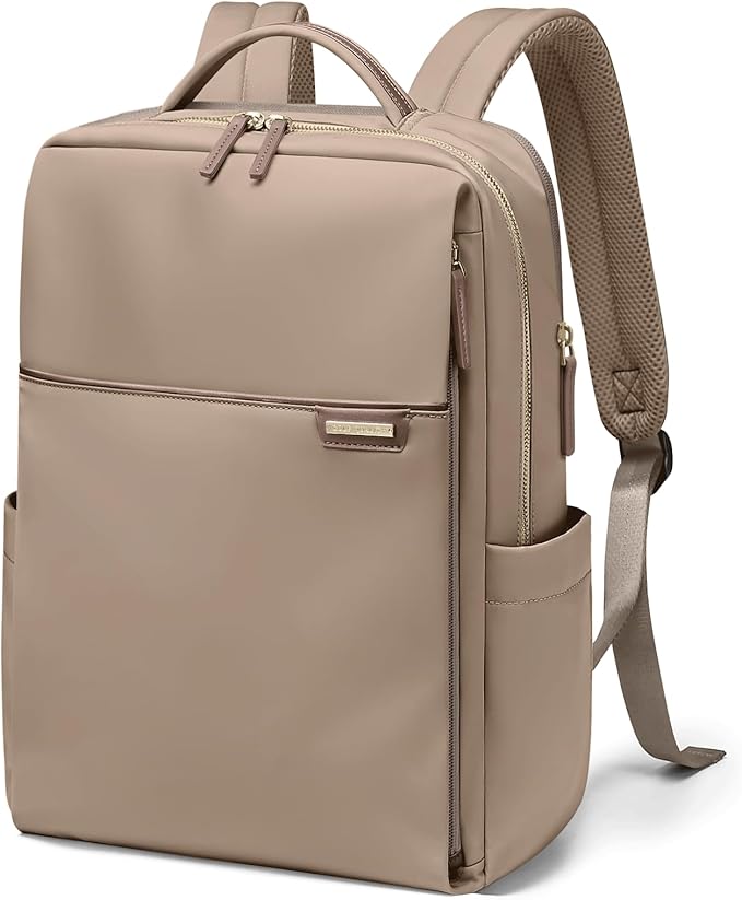 Laptop Backpack for Women, Work Business Traval Computer Backpacks with Laptop Compartment Waterproof Casual Daypack for Travel College,14Inch,Champagne Brown