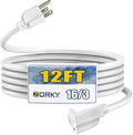 12ft Outdoor Extension Cord - 16/3 Heavy Duty SJTW Waterproof White Electrical Cable with 3 Prong Grounded Plug for Safety, Great for Lawn and Major Appliances