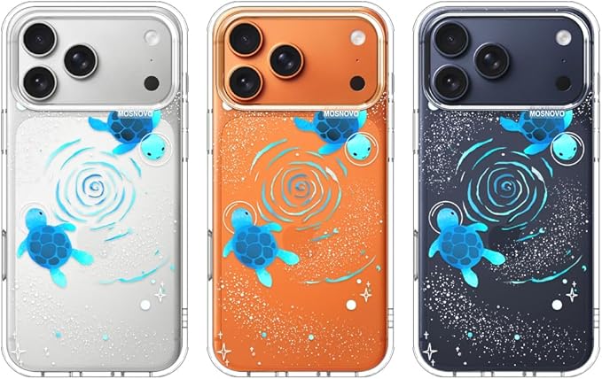 MOSNOVO for iPhone 17 Pro Max Case | Military Grade 6.6ft Drop Tested | Camera Control | Clear with Space Turtle Design