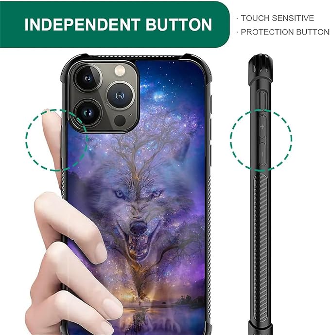 for iPhone 16 Pro Case, Wolves in The Woods Pattern Graphic Design Girl Boy Soft Silicone Hard Acrylic Shock Protection for iPhone 16 Pro