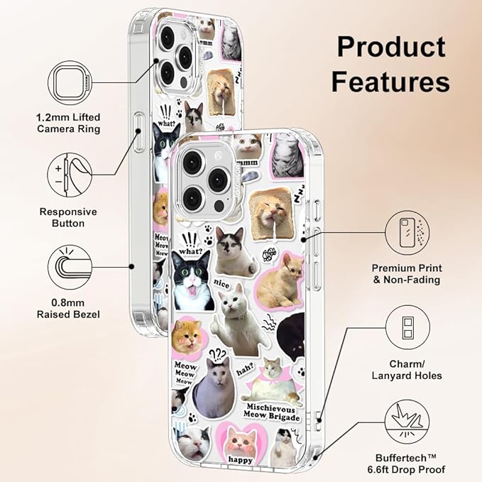 MOSNOVO Case for iPhone 12 & iPhone 12 Pro, [Buffertech 6.6ft Military-Grade Drop Protection] [Anti Peel Off Tech] Clear TPU Bumper Phone Case Cover Design - The Cat Brigade