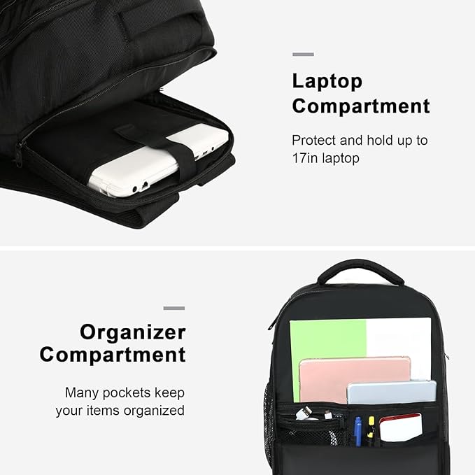 MATEIN Carry on Backpack, 40L Flight Approved Large Travel Laptop Backpack, 17 Inch Water Resistant Luggage Computer Daypack College Weekender Overnight Bag for Men & Women, Black