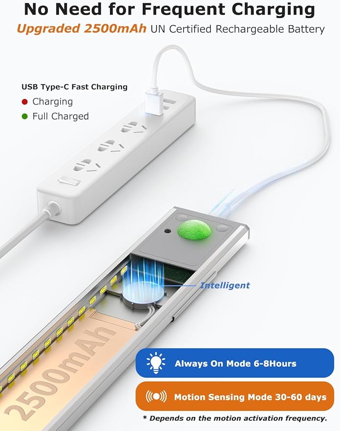 8" Ultra-Thin Under Cabinet Lighting Wireless, Aluminum Alloy Under Counter Lights for Kitchen, 3-Color-Temps Magnetic Closet Lights, Rechargeable Motion Sensor Light Indoor (6 Pack, Silver)