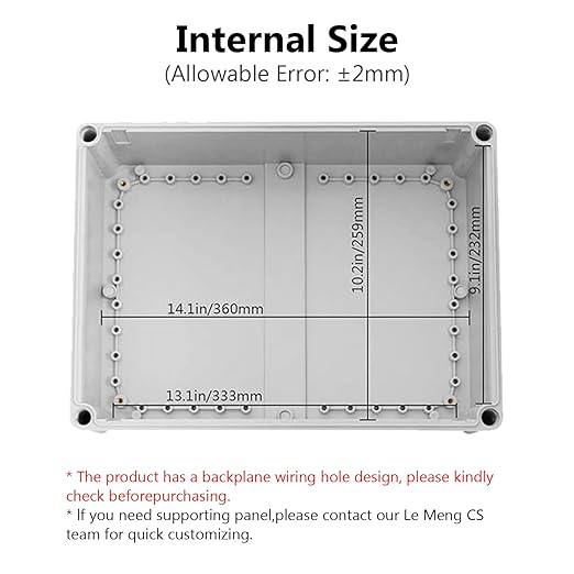 LeMotech Junction Box IP67 Waterproof Dustproof ABS Plastic Project Box for Electrical Outdoor Enclosure Gray 15 x 11 x 5.1 inch (380 x 280 x 130 mm)