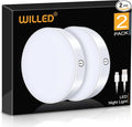 WILLED Dimmable Touch Light Buit-in 1000mAh Large Battery Rechargeable LED Tap Lights | Magnet Stick on Closet Portable Puck Night for Cabinet, Wardrobe, Counter, Kitchen, Bedroom(2 Pack)