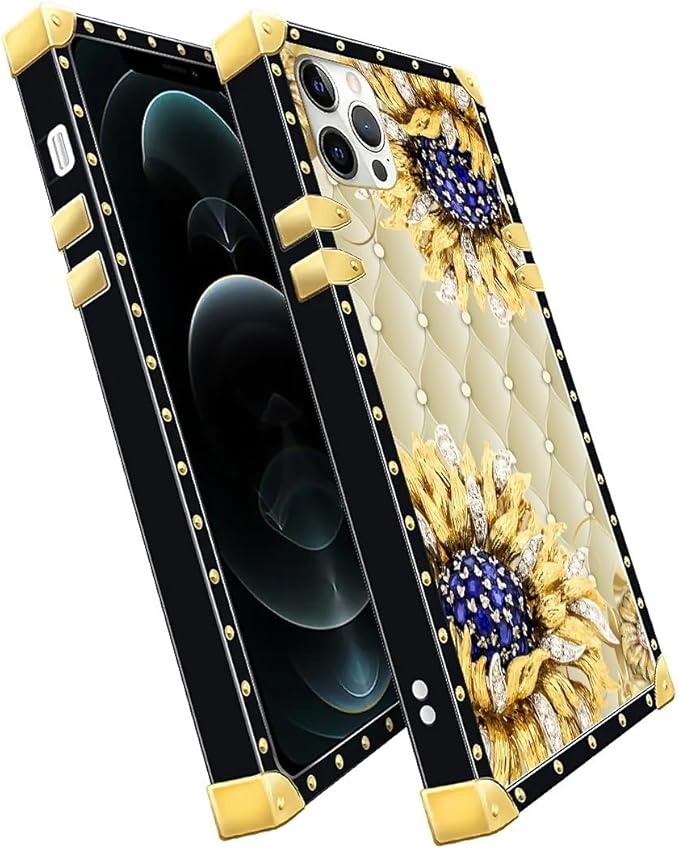 Compatible with iPhone 11 Pro Max Case, Sunflower Diamonds Leather Luxury Golden Decoration for Girl Women Soft TPU Shockproof Protective Hard PC Back for iPhone 11 Pro Max