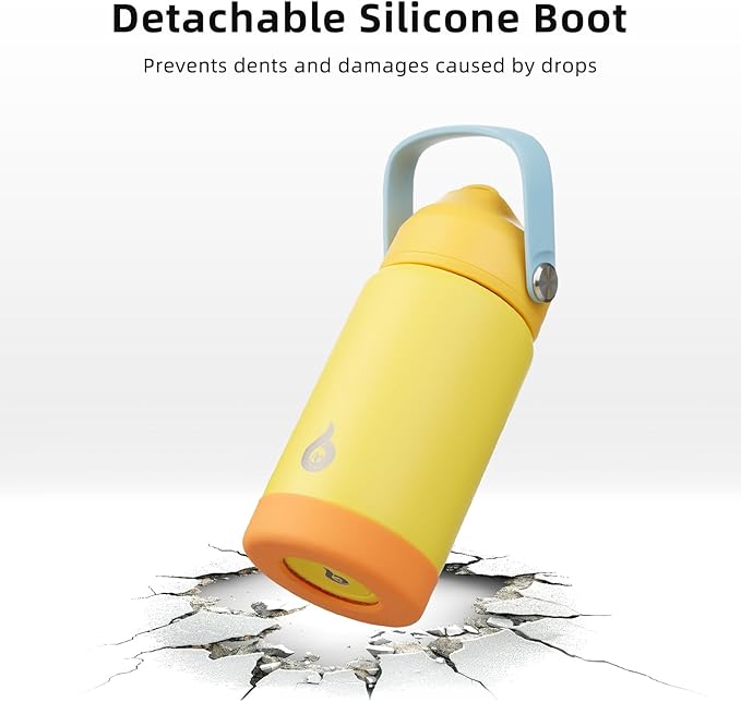 BJPKPK Insulated Water Bottle with Straw Lid, 12oz Thermo Water Bottles with Soft Nozzle, Flex Handle & Non-slip Boot, BPA Free Leak Proof Stainless Steel Metal Thermo, Tumblers, Cups,Yellow