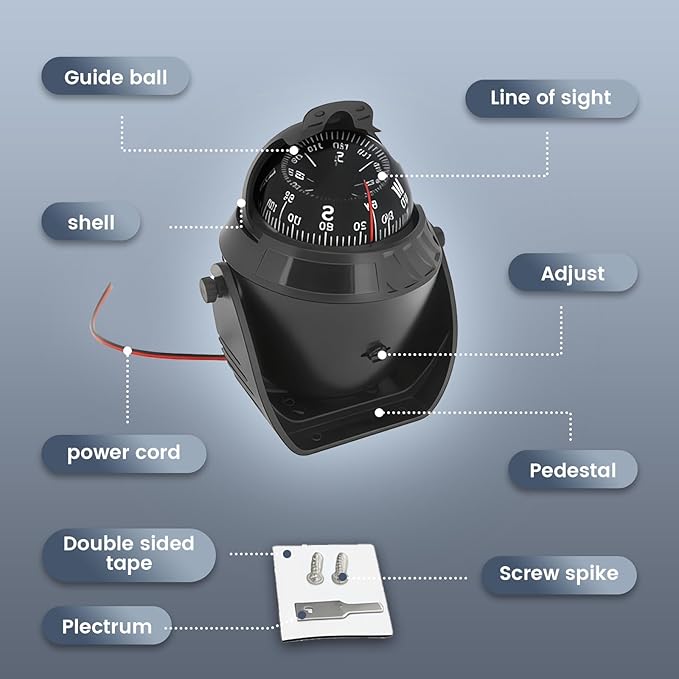 Boat Compass with Magnetic Declination Adjustment, Pivoting Marine Compass Multifunction Digital Navigation Dashboard LED Illumination & Backlight for Marine Boat Truck Car